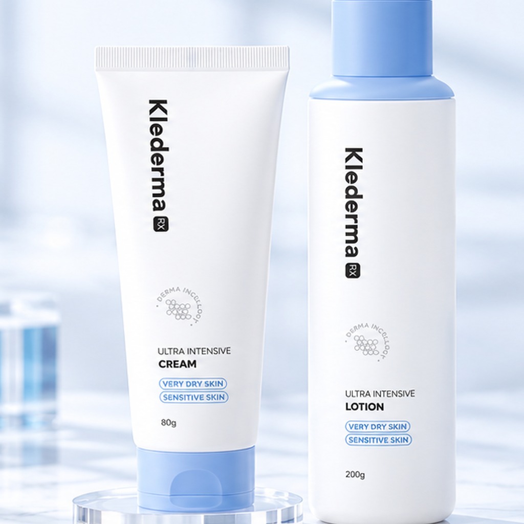 Klederma RX Ultra Intensive Lotion & Cream, produkt derma profesional per qetesim, hidratim dhe mbeshtetje e barrieres se lekures, per klinika dhe dermatologe ne Shqiperi.